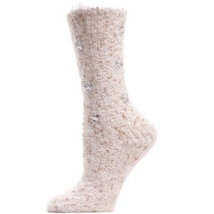 Memoi Women's Floral Rhinestone Gems Plush Crew Socks - 1 of 2