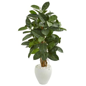Nearly Natural 53” Artificial Rubber Tree in White Planter - 1 of 1