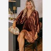 Amaryllis Women’s Velvet Long Sleeve V Neck Empire Waist Mini Dress with Gathered Bust - 2 of 4