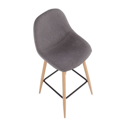 Natural Metal and Charcoal Fabric Swivel Barstools, Set of 2