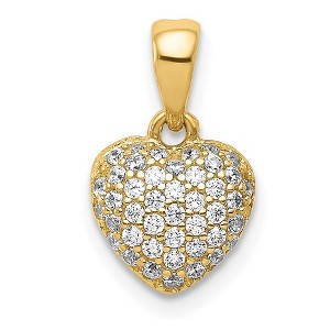 Black Bow Jewelry 14k Yellow Gold Polished Pave Cubic Zirconia Heart Pendant, 9mm - 1 of 4