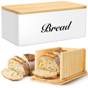 MOEPISY White Bread Storage for Kitchen Countertop with 3 in 1 Bamboo Lid - 1 of 4