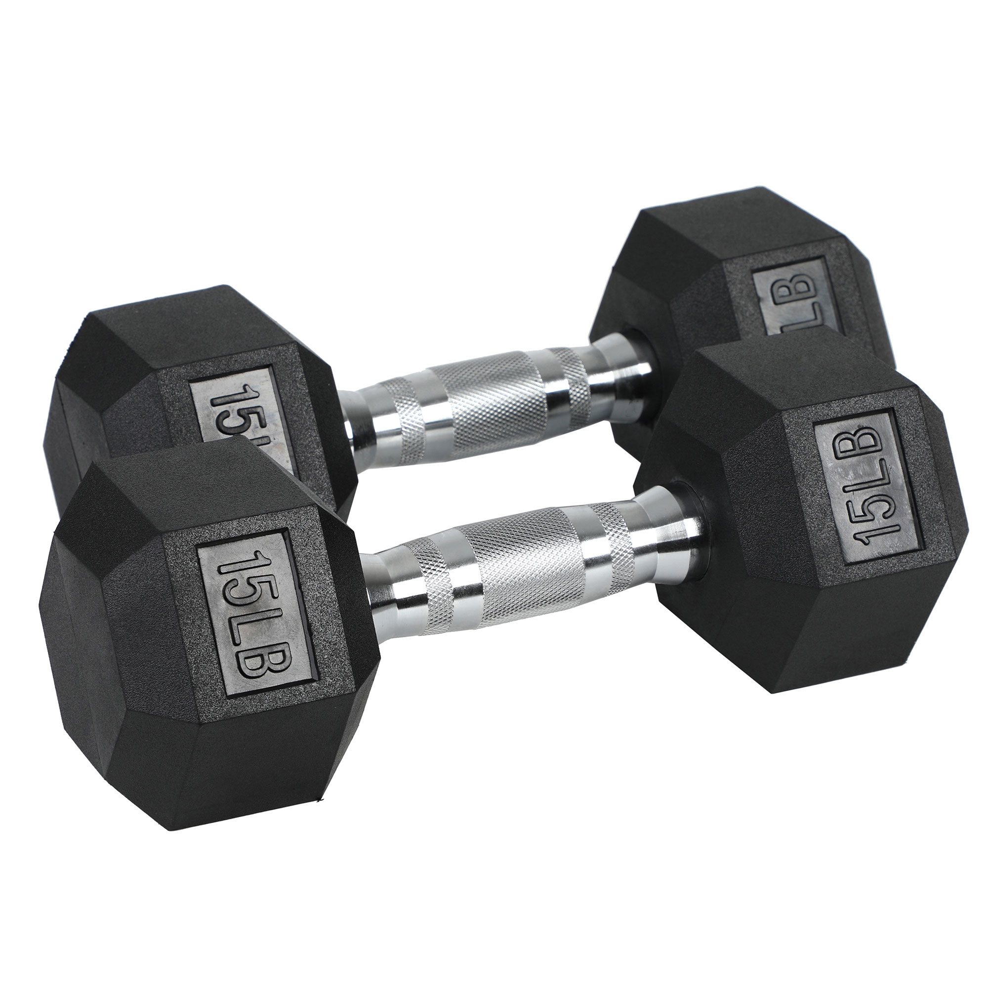 HolaHatha Iron Hexagonal Cast Exercise Dumbbell Free Weight with Contoured Textured Grip for Home Gym Exercise and Strength Training, 15 Pounds