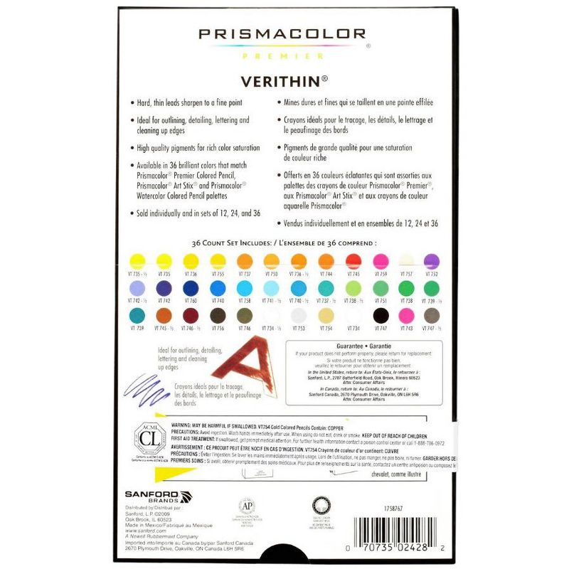 Prismacolor Verithin Non-Smearing Colored Pencils, Assorted Colors, Set of 36, 4 of 6