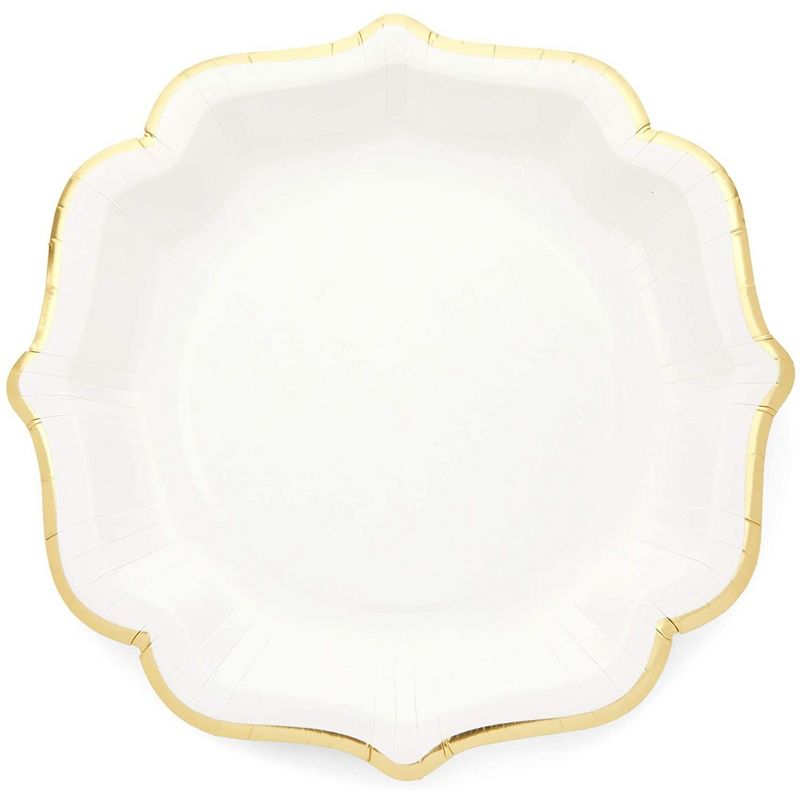 Sparkle and Bash 48-Pack White Paper Party Plates with Gold Foil Scalloped Edging, 9 in, 3 of 5