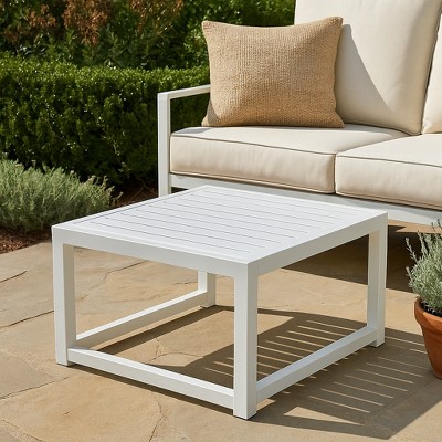 LeisureMod Patio Coffee Table with Black Aluminum Frame - Chelsea Collection, Weather-Resistant Design, Perfect for Outdoor Spaces, White