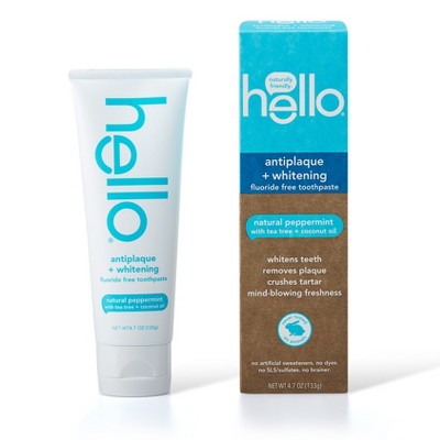 hello Antiplaque and Whitening Fluoride Free Toothpaste , sls Free and Vegan , 4.7oz