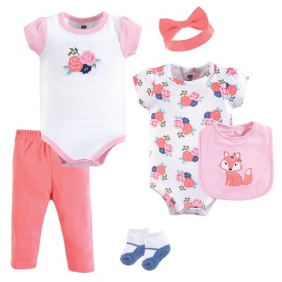 Image of Hudson Baby Infant Girl Cotton Layette Set, Floral Fox, 3-6 Months