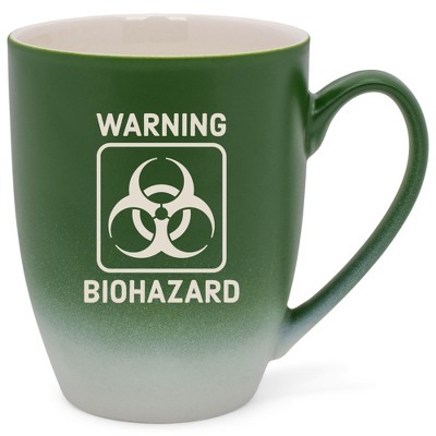 100 North Green and White Two Toned Ombre, 10 Ounce, Comfortably Fits Your Hands, Ceramic Tea Coffee Cup Mug, Warning Biohazard