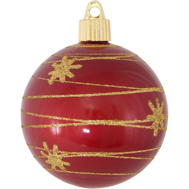 Christmas by Krebs 4ct Candy Red Tangles and Flakes Shatterproof Shiny Christmas Ball Ornaments 3.25" (80mm), 1 of 5