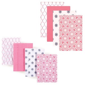 Hudson Baby Infant Girl Cotton Flannel Burp Cloths and Receiving Blankets, 8-Piece, Medallion, One Size - 1 of 1