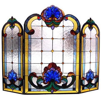 Chloe Lighting Tiffany-Glass 3 Pieces Folding Victorian Fireplace Screen 40" Wide
