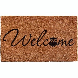 HomeRoots 24" X 36" Natural And Black Owl Welcome Outdoor Coir Door Mat - 1 of 4
