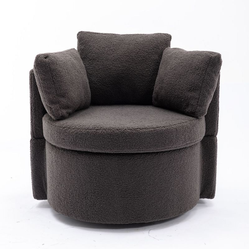 April 33.9" Seat Wide Teddy Upholstered Round Swivel Backrest Chair, Swivel Chairs with Storage Including 3 Pillows-Maison Boucle, 3 of 12