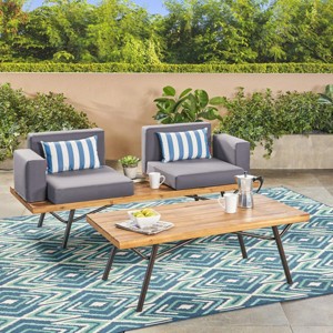 2-Piece Outdoor Seating Set, Seperate-seat Loveseat and Acacia Top Coffee Table, Acacia Chair with Iron Frame and Foam Cushions-Coolbibila - 1 of 4