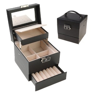 Unique Bargains 3 Layers PU Leather Jewelry Box with Drawer and Mirror - 1 of 4