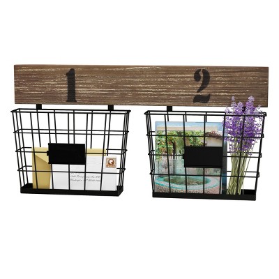 Hanging Double Wire Basket Organizer- Wall Mount Storage, Rustic Style Multi-Use Bins for Entryway, Office & Home Decor by Lavish Home