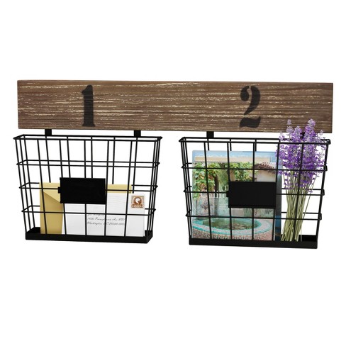 Hanging Double Wire Basket Organizer- Wall Mount Storage, Rustic Style 