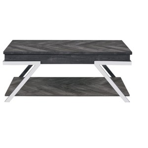 Vynxaria Rustic Lift Top Cocktail Table Gray, Silvershield Tops, Canted Chrome Legs, Undertop/Bottom Shelf, Simulated Chevron Veneer - 1 of 4