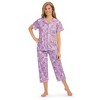 Collections Etc Short Sleeve Button-Front Abstract Floral Capris Pajama Set - 2 of 4
