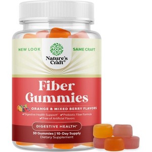 Prebiotic Fiber Gummies for Adults, Prebiotic Soluble Chicory Root, Immunity & Digestive Support, Orange & Mixed Berry Flavor, Nature's Craft, 30ct - 1 of 3