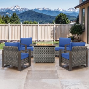 Buenhomino Outdoor Wicker Patio Furniture Set with Fire Pit Table, 5 Pieces Patio Conversation Sets with 4 Outdoor Patio Chairs and 1 Fire Pit Table - 1 of 4