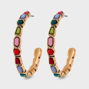 Acrylic Stone Embellished Hoop Earrings - Universal Thread™ Red/Green/Pink/Blue - 1 of 3