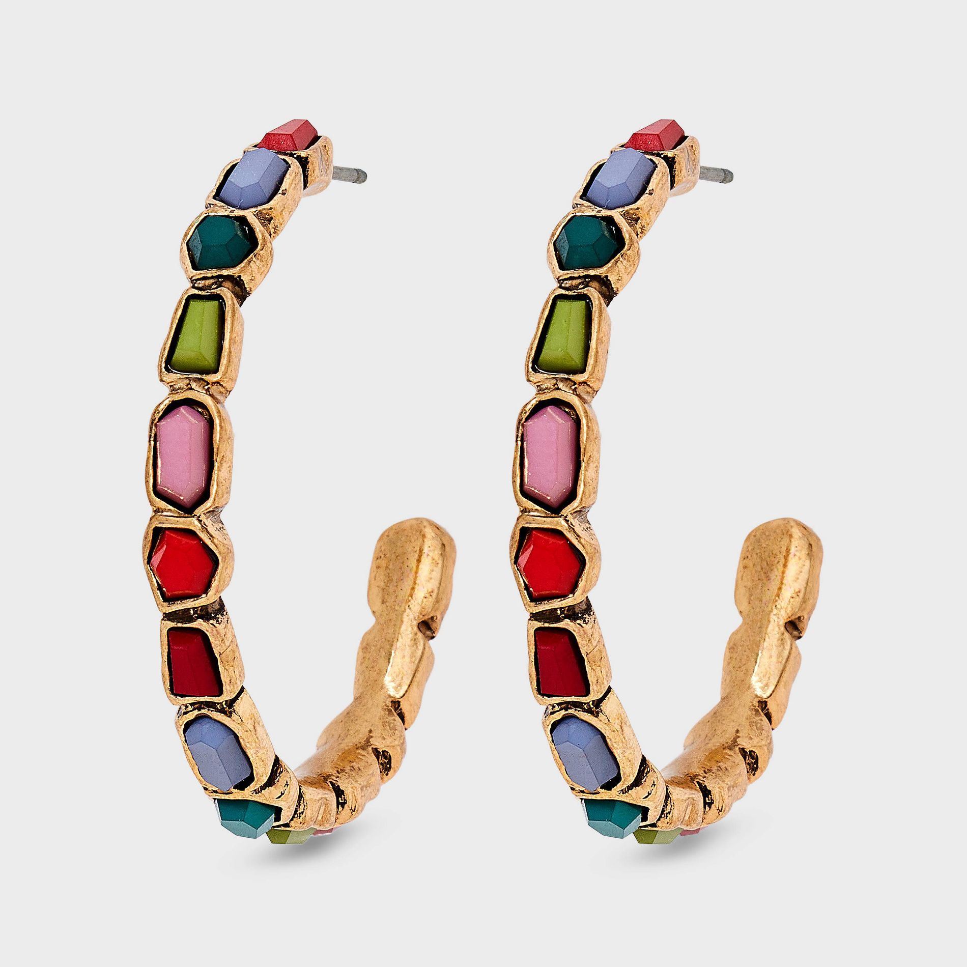 Acrylic Stone Embellished Hoop Earrings - Universal Thread™ Red/Green/Pink/Blue