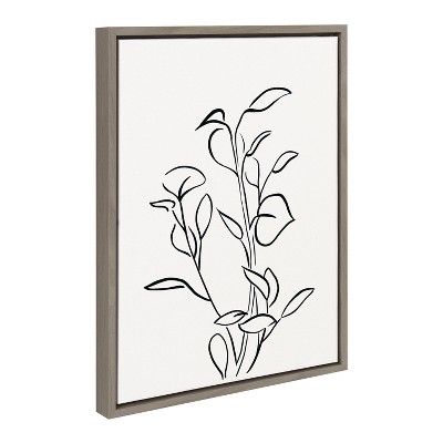 Gray Framed Botanical Sketch Print on Canvas, 18x24