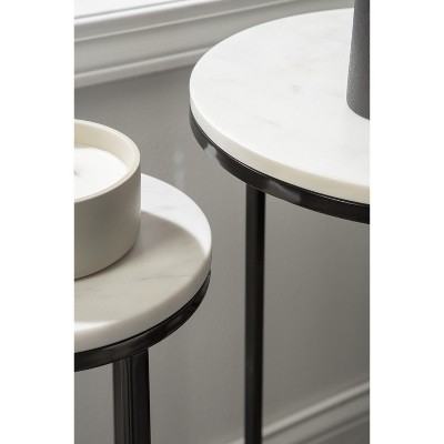 White Marble and Gunmetal Round Nesting Tables Set