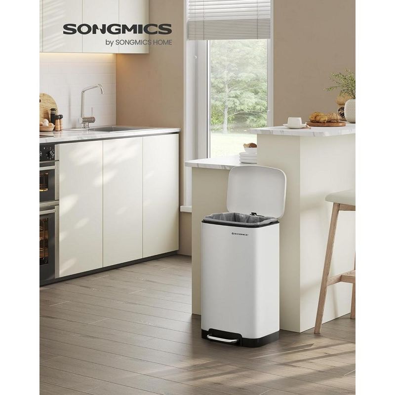 SONGMICS Trash Can, 8 Gallon (30L) Trash Bin with Lid and Inner Bucket, Stainless Steel Garbage Can, Soft Close, 2 of 8