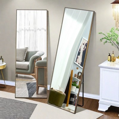 Glasflength Full Length Mirrors Floor Standing Wall Mirror, Bedroom Foyer Clothing Store Wall Mounted Mirror, Wooden Frame Square Gray 23"*65"