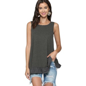 Slickblue Women's Ruffle Detail Tank Top, Sleeveless Lace Back Shirt, Casual Fit, S, Light Blue - 1 of 4