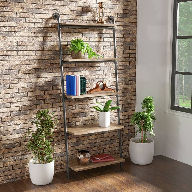 61&#34; Mateo 5 Layer Ladder Book Shelves Brown/Oak - HOMES: Inside + Out, 4 of 5