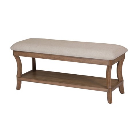 wooden bench with cushion
