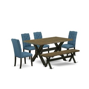 6-Piece Rectangle Distressed Jacobean Finish Solid Wood Top Dining Table with 1-Bench, 4-Chairs with - 1 of 4