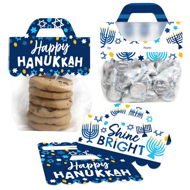 Big Dot of Happiness Hanukkah Menorah - DIY Chanukah Holiday Party Clear Goodie Favor Bag Labels - Candy Bags with Toppers - Set of 24, 1 of 9