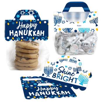 Big Dot of Happiness Hanukkah Menorah - DIY Chanukah Holiday Party Clear Goodie Favor Bag Labels - Candy Bags with Toppers - Set of 24
