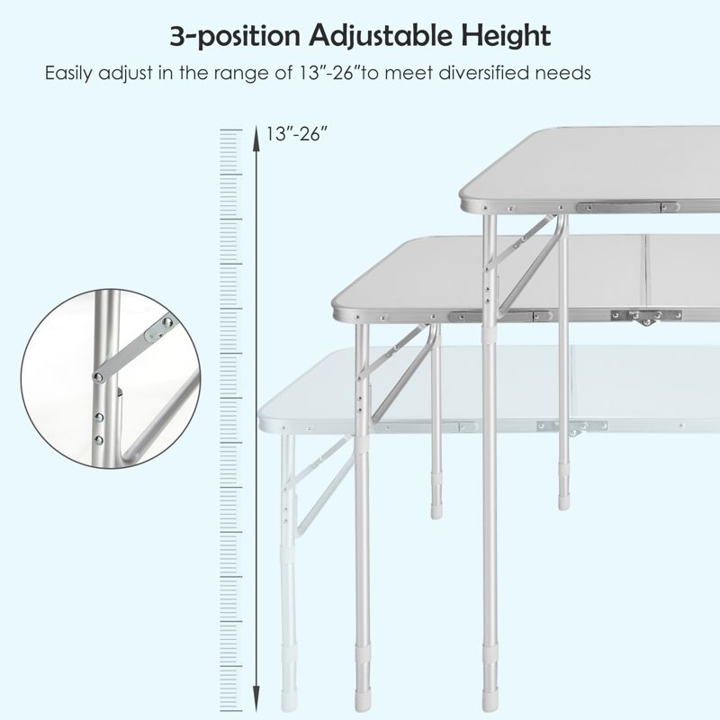 Tangkula Set of 2 Folding Tables Portable Picnic Table w/Height Adjustable White, 4 of 6