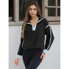 ATHLECHIC Women's Fleece Pullover Half Zip Cropped Sweatshirt Oversized with Pockets Warm Fuzzy Sweater - 2 of 4