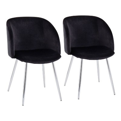 Set of 2 Fran Dining Chairs Velvet Metal Chrome Black LumiSource