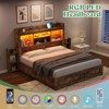 AMERLIFE Bed Frame with Drawers, LED, Bookcase Headboard, Charging, Shelves - 3 of 4