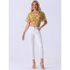 INSPIRE CHIC Women's Floral Flare Short Sleeve V Neck Summer Smocked Crop Tops - 3 of 4