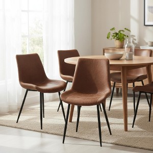Homy Casa Upholstered Dining Chairs with Faux Leather Seats and Metal Legs, Set of 4, Brown - 1 of 4