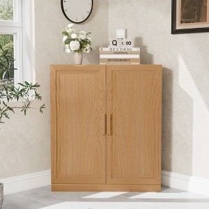 Wooakway Trapezoidal Corner Cabinet with Doors Decorative Storage Cabinet Freestanding Wood Shelf for Multi-Room Natural Wood/Black/Light Walnut/White - 1 of 4