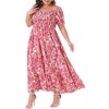 Agnes Orinda Women's Plus Size Floral Short Sleeve Shirred Square Neck Maxi Empire Waist Dresses - 2 of 4