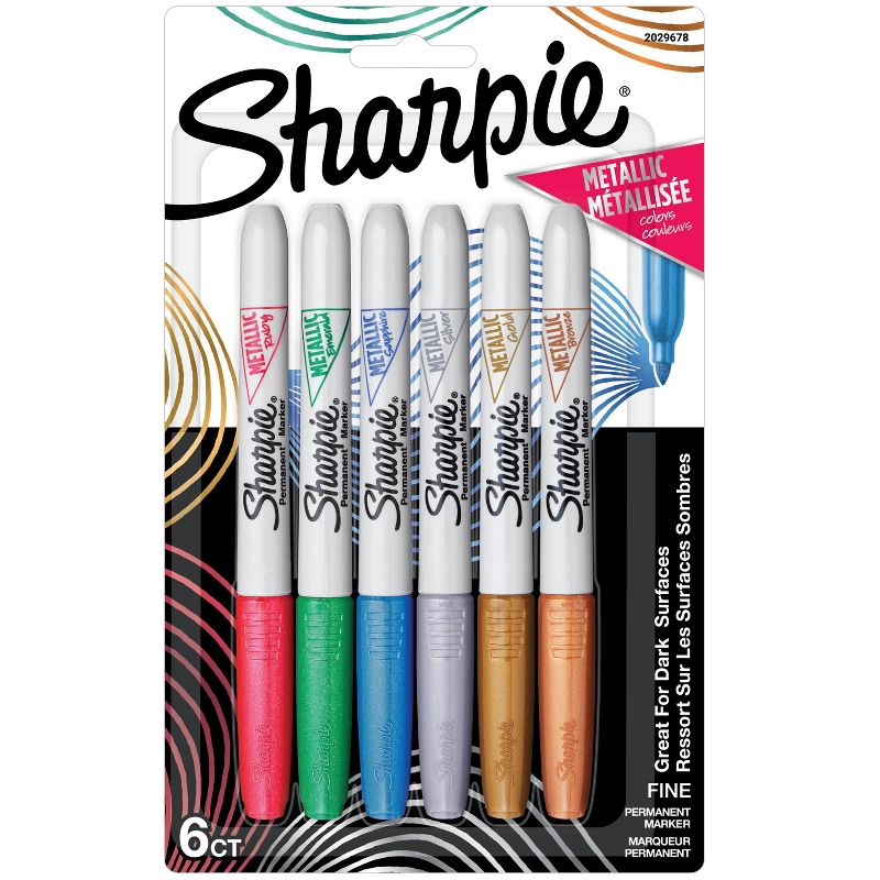 Sharpie 6pk Permanent Markers Fine Tip Metallic Multicolored, 1 of 10