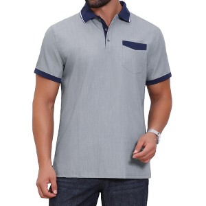 INSPIRE CHIC Men's Golf Short Sleeve Western Retro Stretch Color-Block Business Polo Shirt - 1 of 4