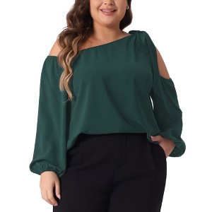 Agnes Orinda Women's Plus Size Long Sleeve Tie Cold Shoulder Casual Blouses - 1 of 4