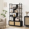 5-Tier Bookshelf with Rattan Cabinet, 71 Inch Tall Bookcase, Metal Frame Storage Shelf with 4 Open Shelves & 1 Door for Living Room Bedroom - 2 of 4